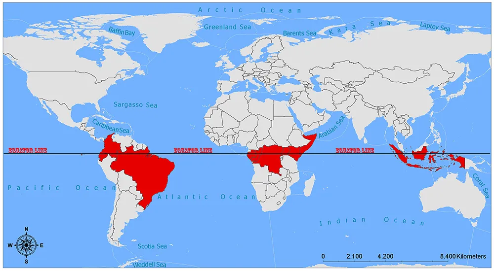 Equatorial Regions (e.g., Ecuador, Kenya, Indonesia)